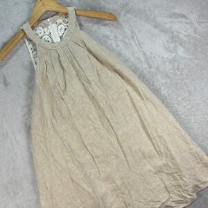 Promesa Women's Beige Linen Blend Sleeveless A-Line Mini Dress Lace‎ Back Sz S